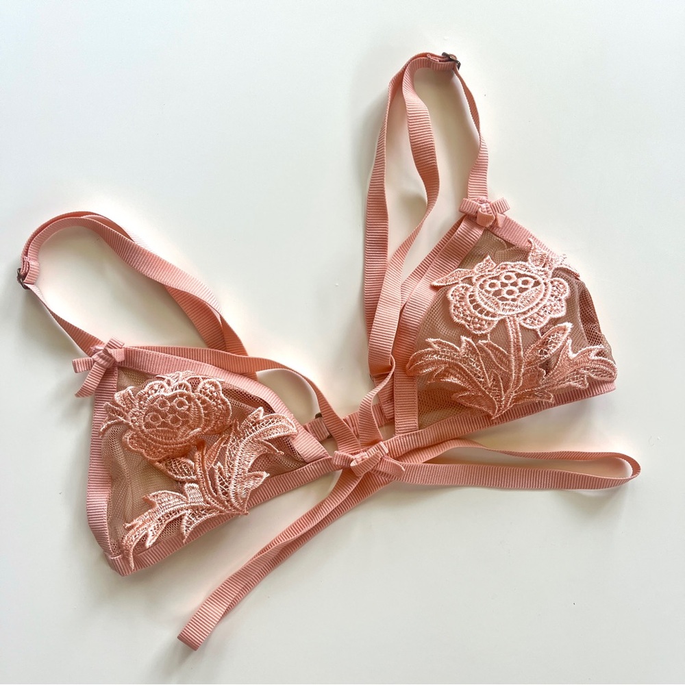 For Love and Lemons Blush Pink Appliqué Lace Sheer Skivvies Bralette
